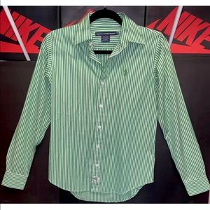 Polo Ralph Lauren Womens Green Striped Button Down